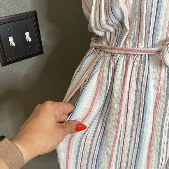 AEO American Eagle Outfitters Stripe Vneck Romper Red Blue - Picture 5 of 11